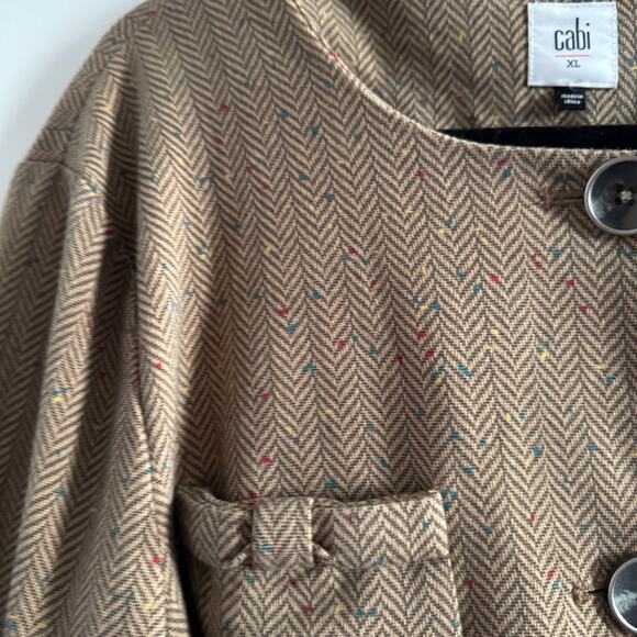 Cabi Penny Blazer Brown Polka Dot Button Up Front Pocket Long Sleeve Sz XL - Picture 2 of 6